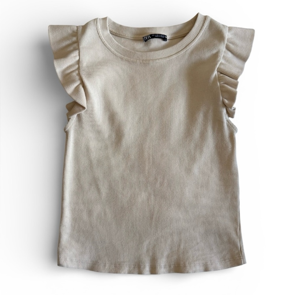 Zara Cream Ruffle Sleeve Tee